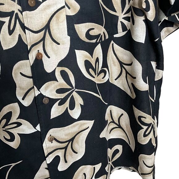 Kenneth Gordon Men's Shirt size L Hawaiian Print Short Sleeve Black and Tan - Picture 4 of 13